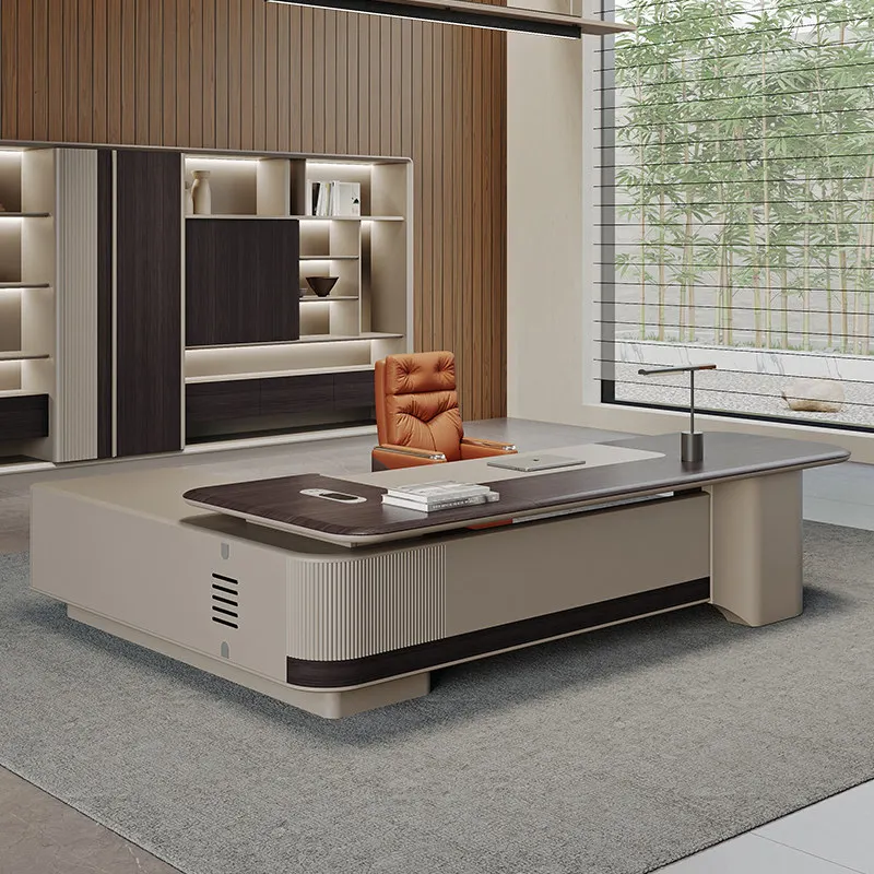* Boss Desk L-Shaped North American Black Walnut Auxiliary Cabinet Modern Luxury Senior Sense Chairman's Office Baking