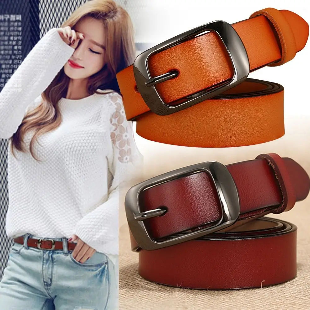 All-match Vintage Casual Metal Buckle Waistband Ladies Dress Belts Genuine Leather Belt Pants Bands