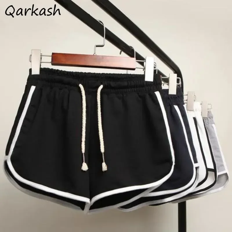 Wide Leg Shorts for Women Baggy Young Patchwork Chic Drawstring Leisure Students Harajuku Unisex All-match High Waist Workout