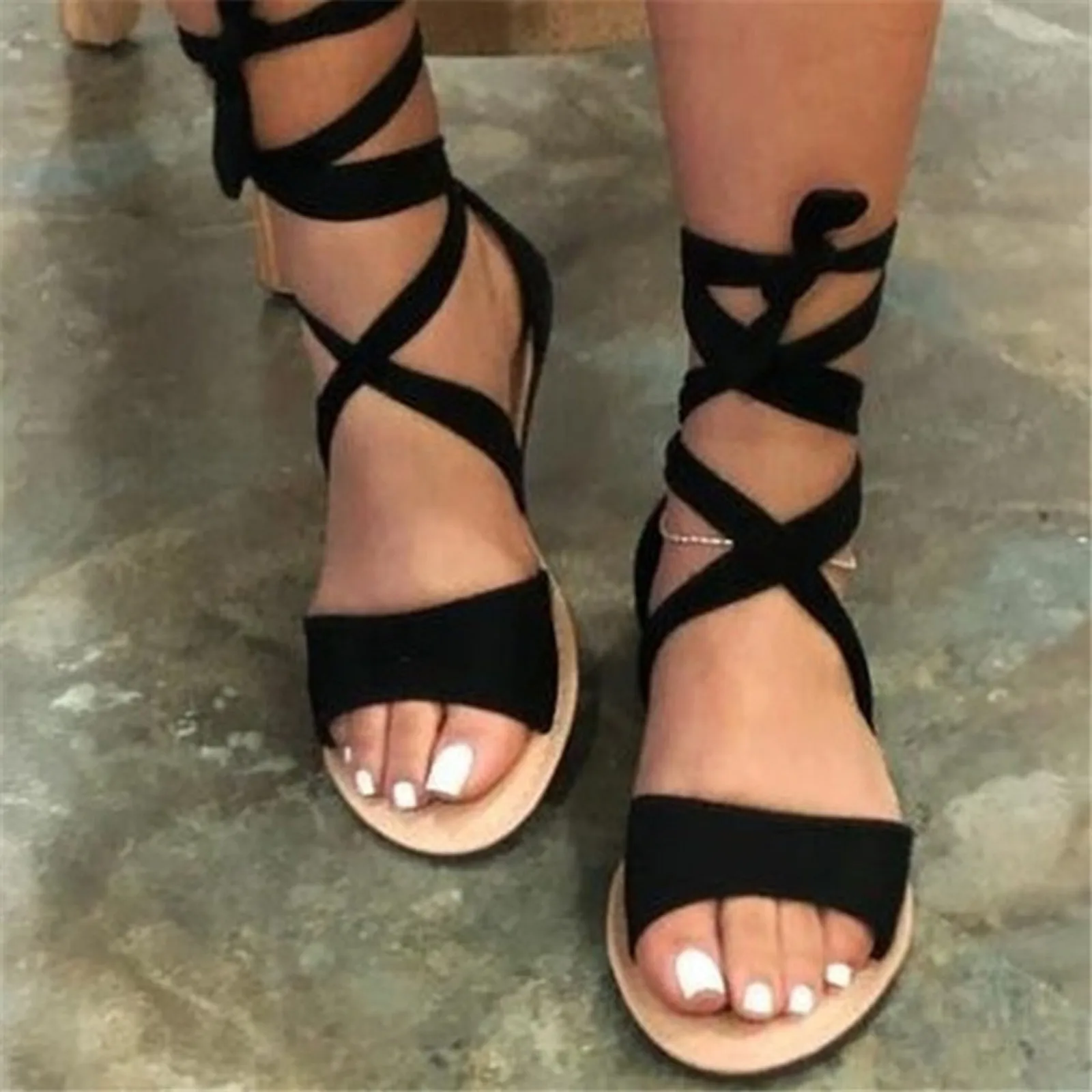 

Women's Sandals Summer Fashion Casual Hollow Roman Strap Large Size Lace Up Hemp Rope Flat Sandals Comfort Beach Shoes Plus Size
