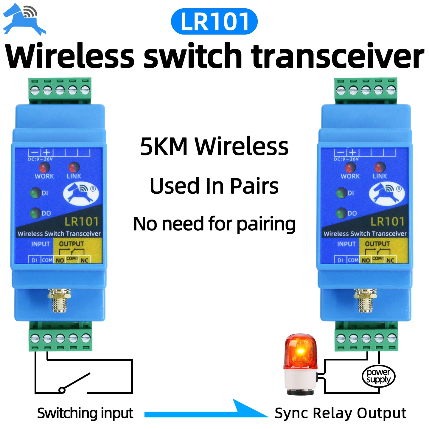 Wireless Switch Transceiver Module Button Point‑to‑Point Remote Control Relay Output Receiver Water Pump Controller 5KM LR101