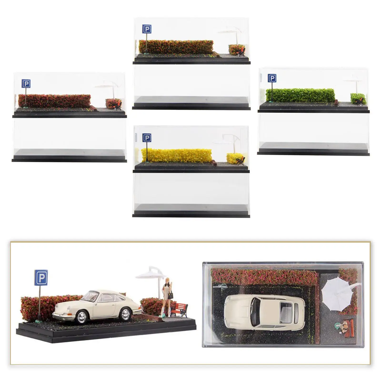 

2x 1/64 Vehicle Model Display Case, Car Parking Scene, Dustproof Cover for Mini Car