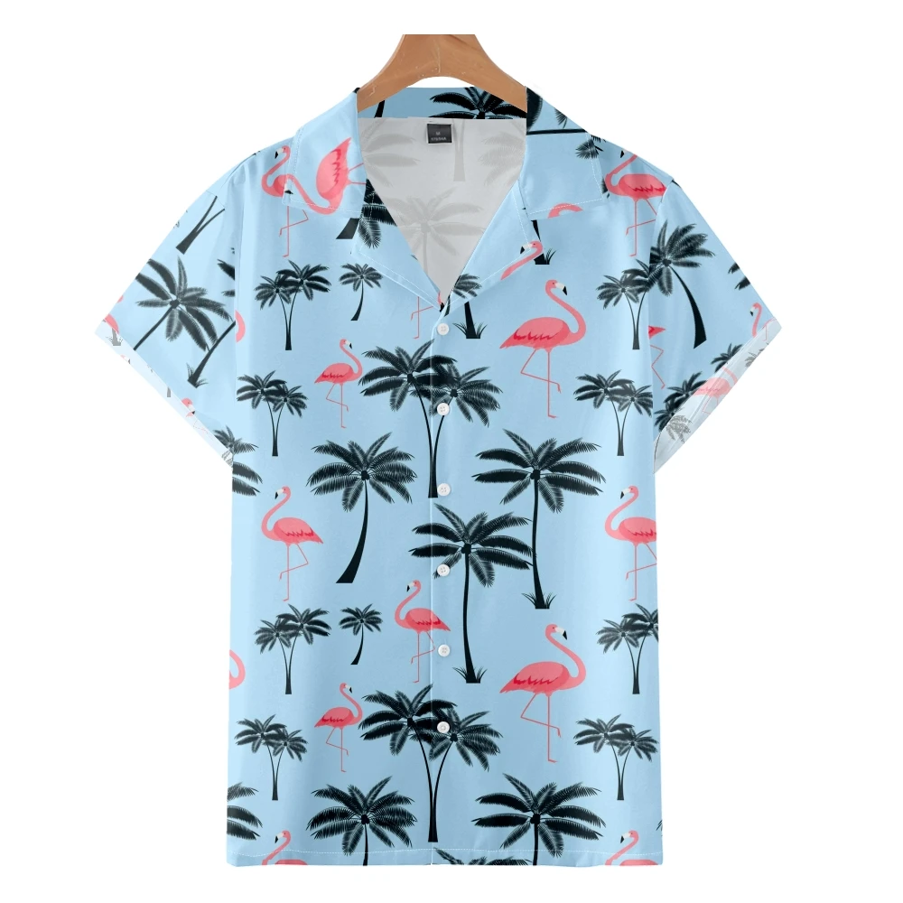 

Men's Fashion Cuban Style Hawaiian Shirt Flamingo 3D Print Cozy Casual Short Sleeve Beach Oversized Clothes 4