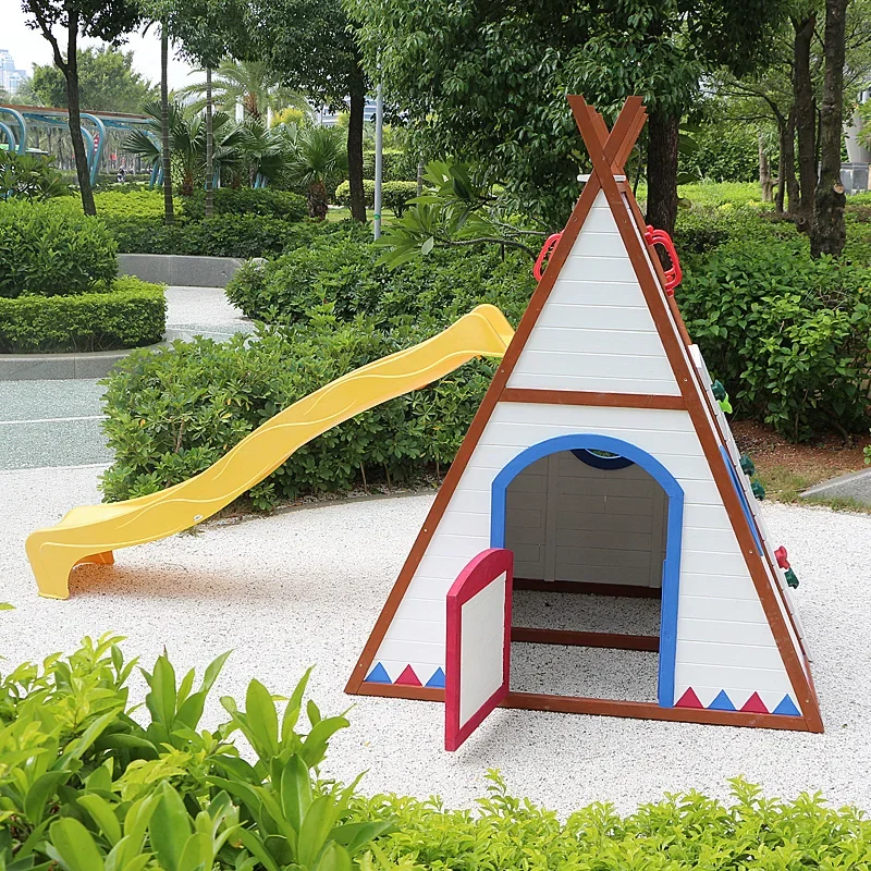 Kids outdoor tent small house princess castle dollhouse girl play house slide solid wood climbing frame sand pit