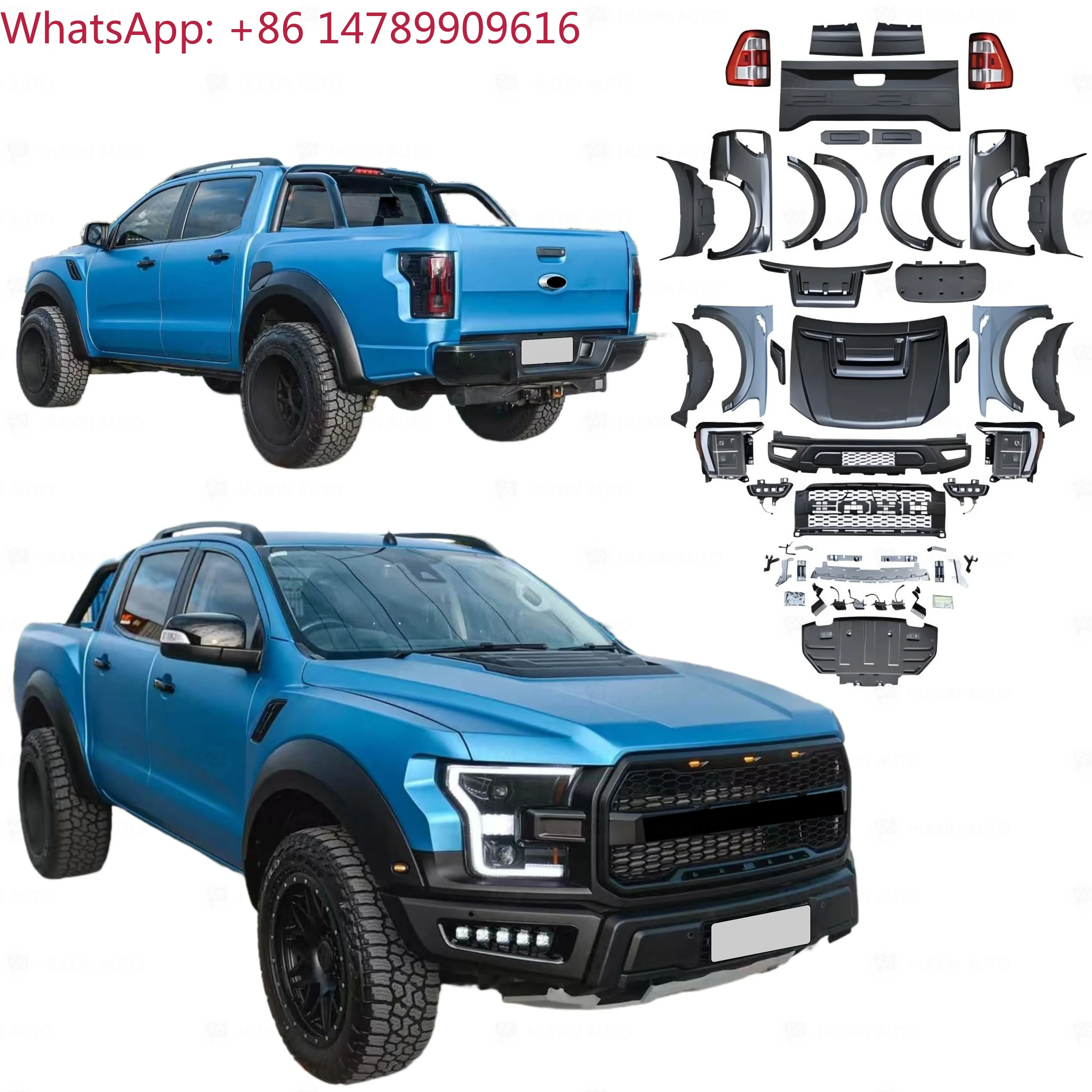 Car Body Kit For Old-to-new ConversionGood Quality Body Kit For Ranger T6 T7 T8 2012-2021 To F150 RAPTOR Style Headlight Tailli