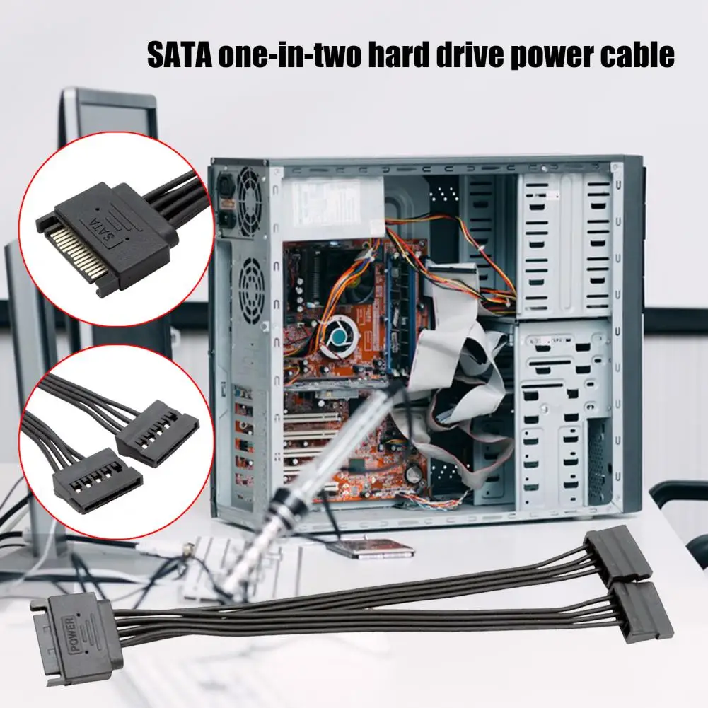 Practical SATA Power Supply Cable Portable Professional 1 to 2 SATA Power Cable High Speed Transmission