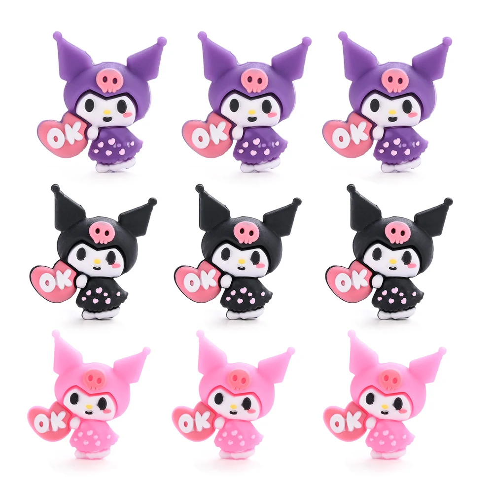 

6 шт. 3D силиконовые бусины на тему Sanrio Kuromi, фокусная бусина для DIY, цепочки для сосок, ожерелья, браслеты, брелок для изготовления ювелирных изделий