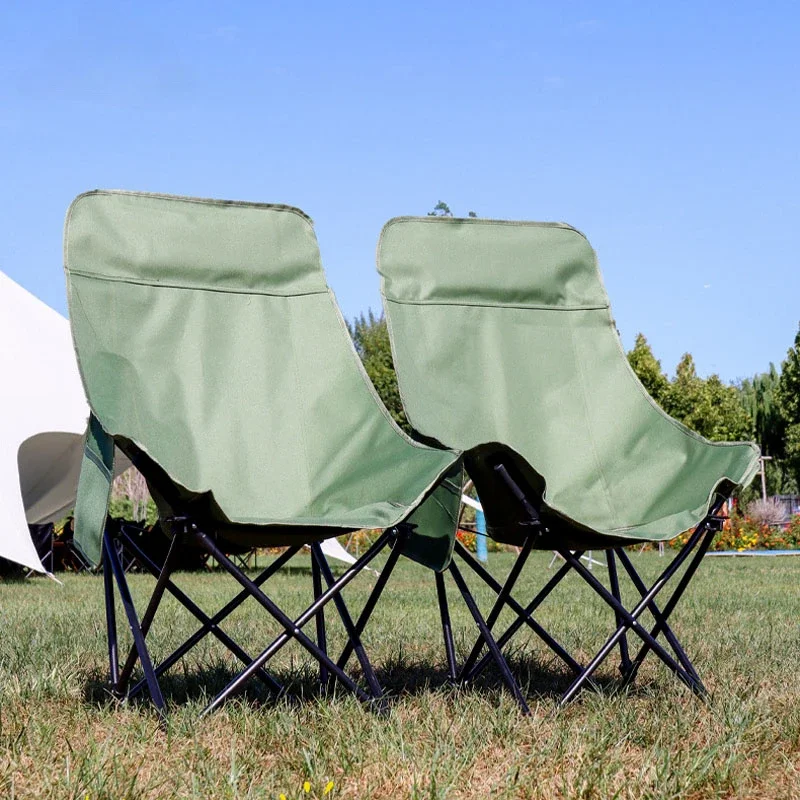 Camping Outdoor Camping Moon Chair 2 Pcs High Back Portable Folding Fishing Chair Picnic Stall Leisure Chair Strong