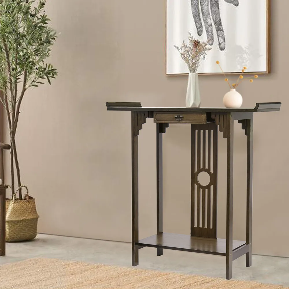 LUVODI Classic Wood Console Entryway Table with Drawer Bottom Shelf Accent Foyer Hall Table  for Living Room