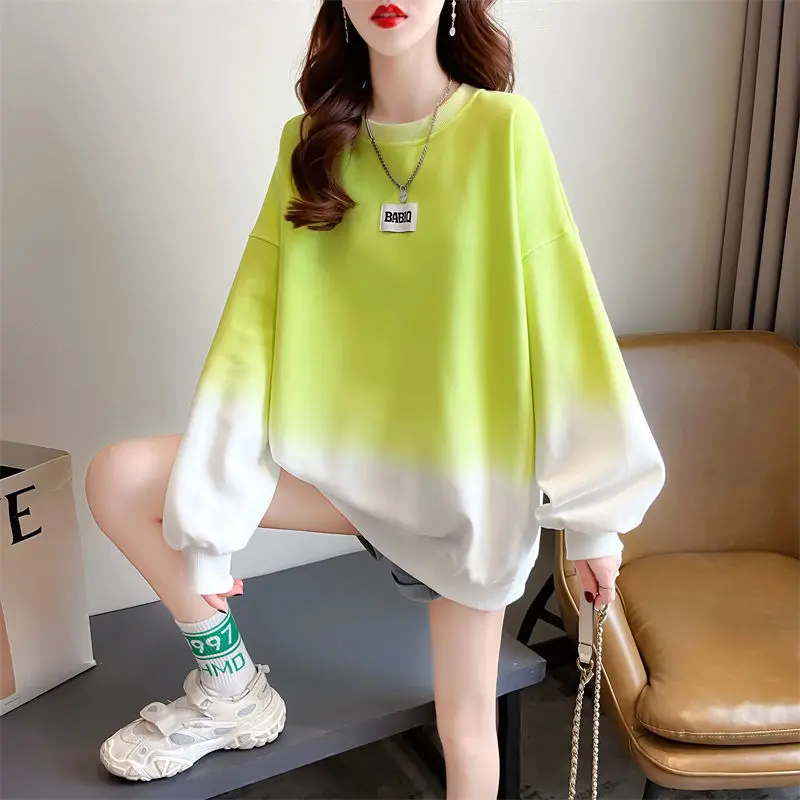 Spring Autumn New Gradual Color Loose Fashion Hoodies Sweatshirts Long Sleeve O-neck Casual Pullovers Korean Y2K Women Clothing