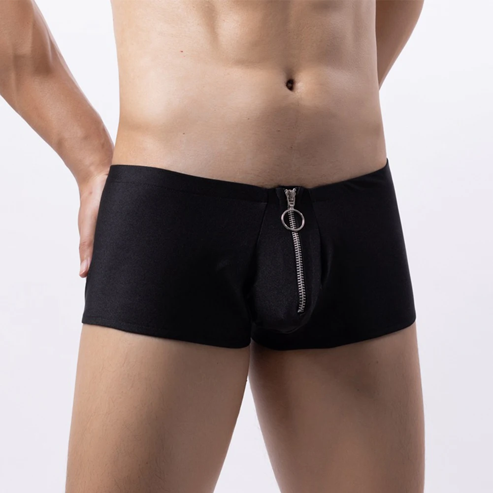 Zip Open Crotch Mens Underpants Trunks Sexy Comfortable Soft Boxers Briefs Bulge Underwear Removeable Pouch Erotic Male Lingerie