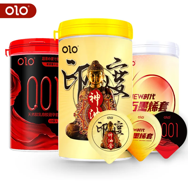 OLO Indian Delay Oil Condom Lasting Penis Sleeves Adult Sex Toys For Men Dotted Thin Ice Fire Feeling Condoms Cock Sex Supplies