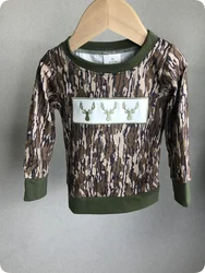 new rts infant boys new camouflage long-sleeved tops wholesale boutique hot selling embroidered elk pattern boys shirts