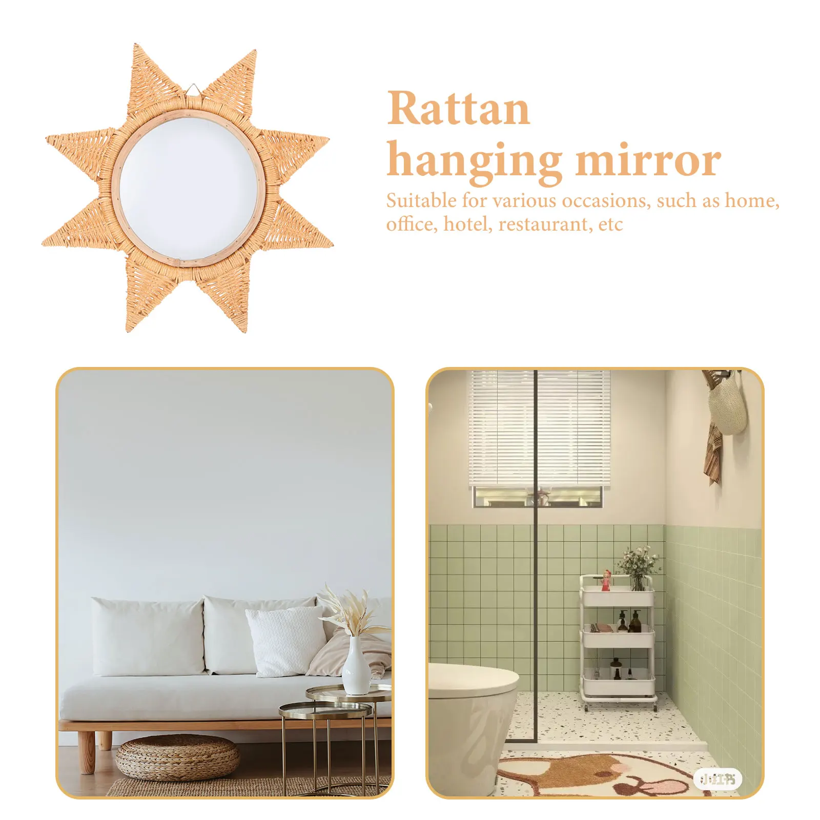 

Exquisite Rattan Hanging Mirror Wall Mounted Decorative Makeup Mirror for Christmas Wedding Party Room Decoration