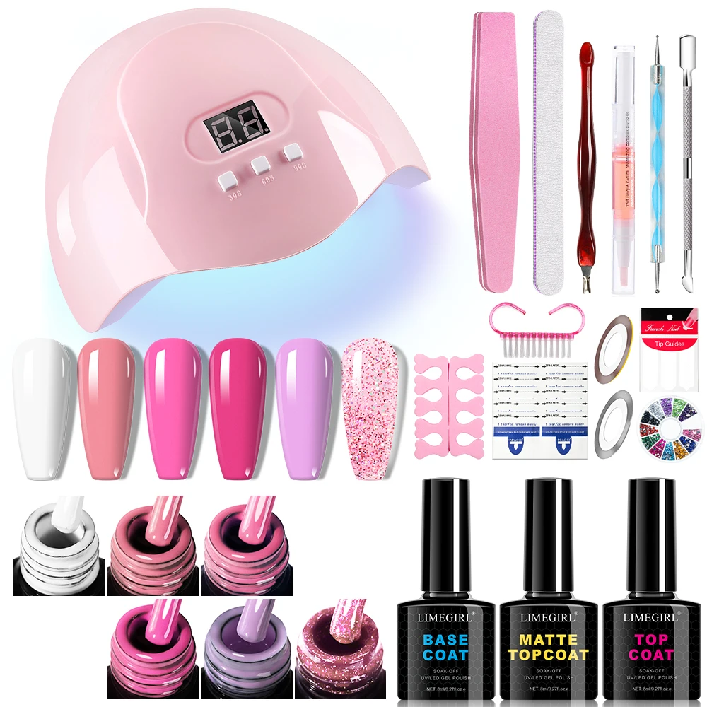 

LIMEGIRL Nail Gel Set Semi-Permanent Gel Varn Nail Art Kit with Nail Light UV Primer & Topcoat Gel Polishing Nail Tool Set