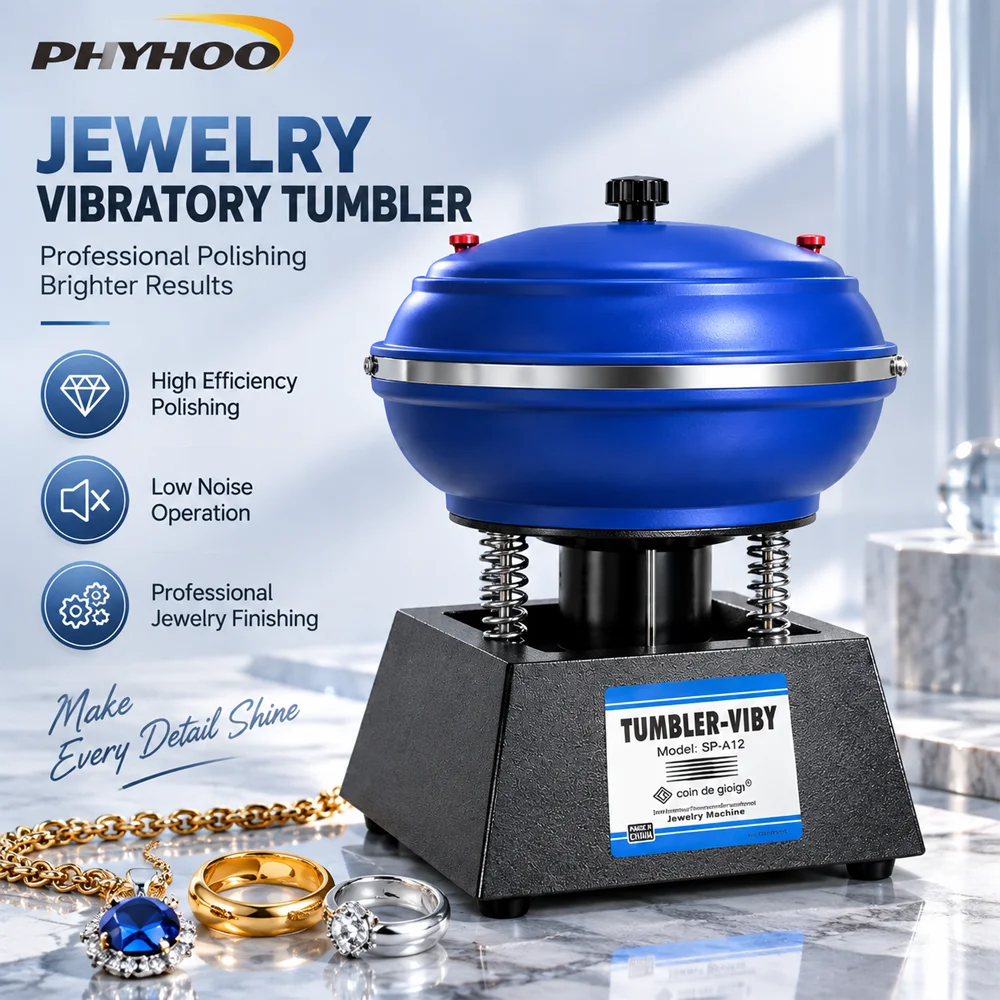 PHYHOO Jewelry Vibratory Tumbler 6L Polishing Machine Metal Finishing Tool Jewelry Making Equipment Ring Bracelet Necklace Polis