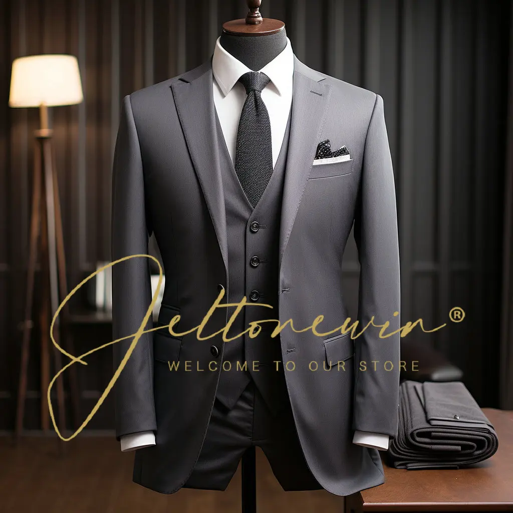

2024 new Arrival 3 Pieces Men's Suits Slim Fit Peaked Lapel 2 Button Wedding Tuxedos Prom Best Man Blazer ( Jacket+pants+vest)