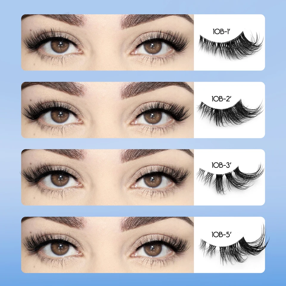 Pestañas de media pestaña Lasvirey, naturales de ojo de gato, esponjosas, tallo transparente, suaves y ligeras, 3D de visón sintético, maquillaje 6