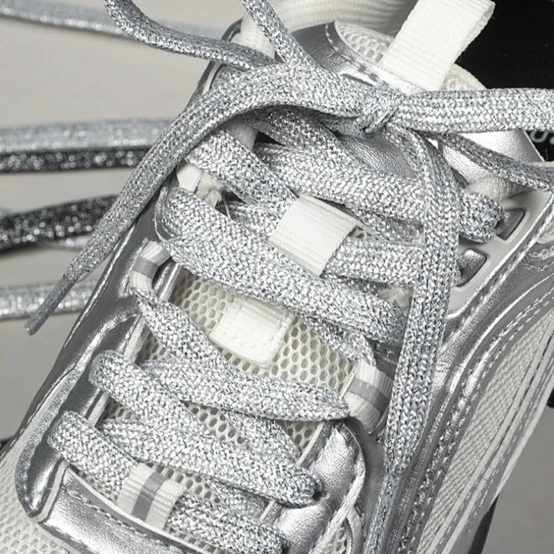 Shiny Pearl Bow Shoelaces Silver Black 120cm Fashion Decorative Shoe Strings Suitable for Sneakers Sports Shoes Boots