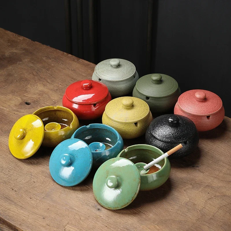 

Креативная керамическая пепельница, круглая скандинавская пепельница для офиса, гостиной, ретро, герметичная с крышкой, бытовой антилета, пепельный цилиндр для сигар M5O