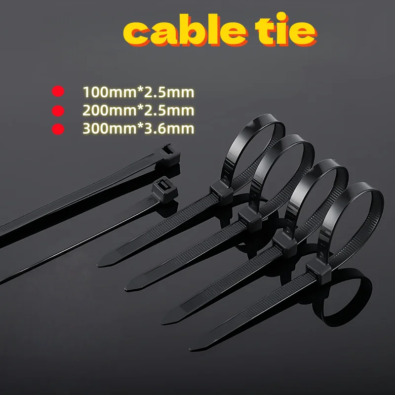 100pcs Self-locking nylon cable tie, wire harness tie, plastic binding tape, cable management tie, high temperature resistant