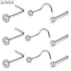 5pcs/Lot Round CZ Crystal Nose Stud Set 20g Stainless Steel Nose Retainers Pin L Shape Nostril Piercing Jewelry 1.5-3mm