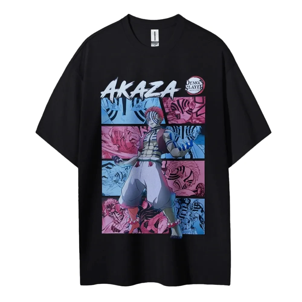 camiseta-masculina-kimetsu-no-yaiba-akaza-vintage-de-algodao-lavado-manga-curta-2025-verao-estampa-anime-cinza-claro
