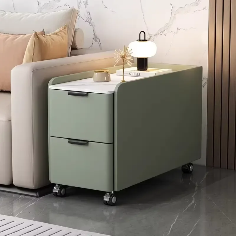 for Italian Style Light Luxury Modern Solid Wood Locker Rock Slab Living Room Sofa Edge Movable Home Furniture