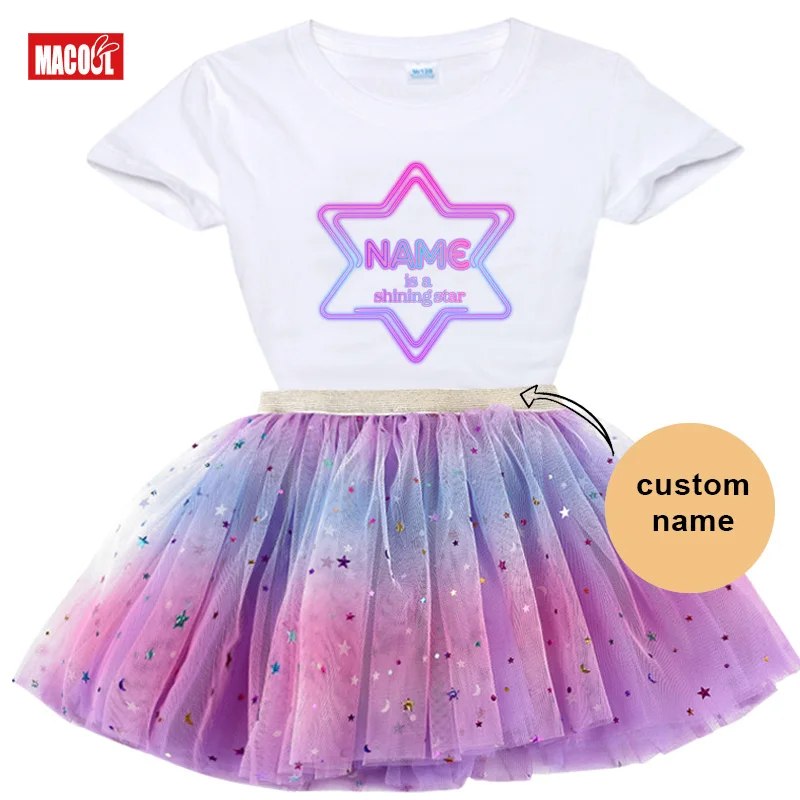 Birthday Clothes Girls Birthday Tutu Dress Set Birthday Party Shirts Girl Dress Set Child Suit Custom Name Outfits 6th 3
