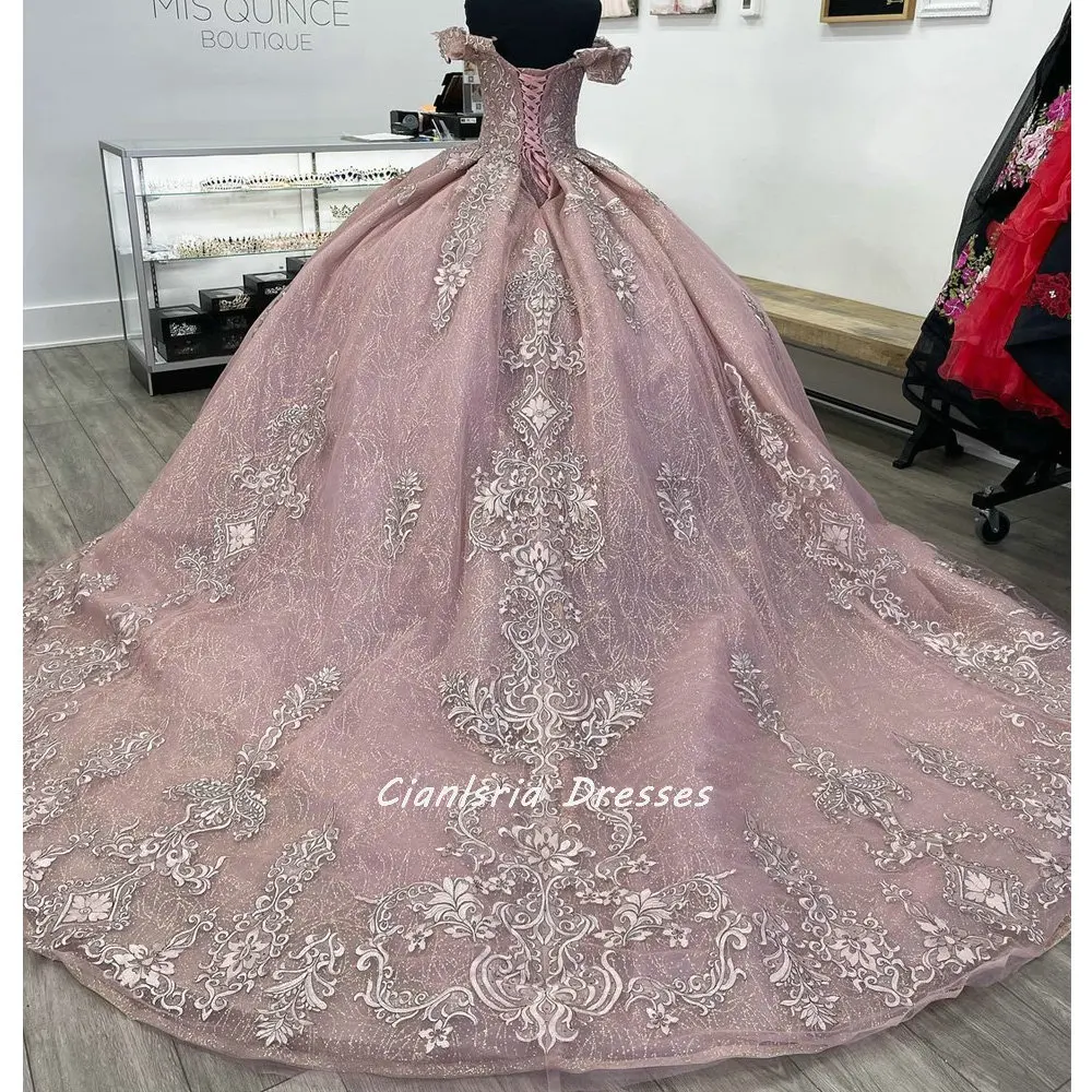 Robe de bal rose à fleurs 3D, épaules dénudées, robes de Quinceanera avec Cape, sans manches, applications, Corset doux, 15 robes de fête pour filles