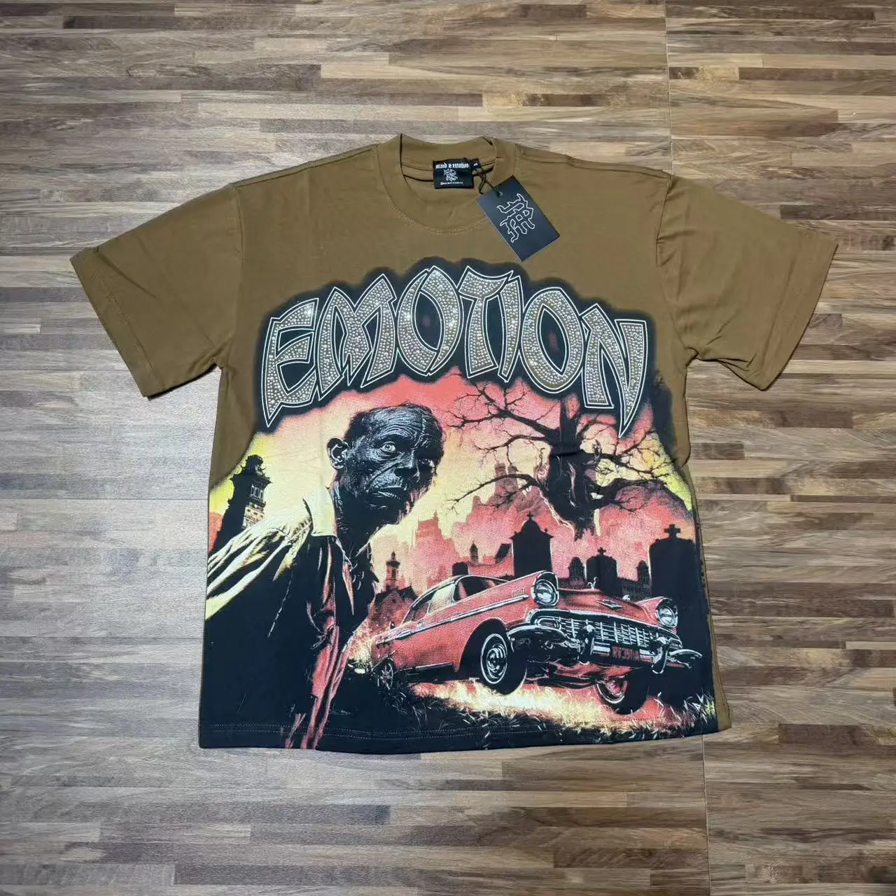 Mixed Emotion American Zombie Print High Street round Neck Heavyweight Pure Cotton Short Sleeve T-Shirt Unisex Youth Fashion