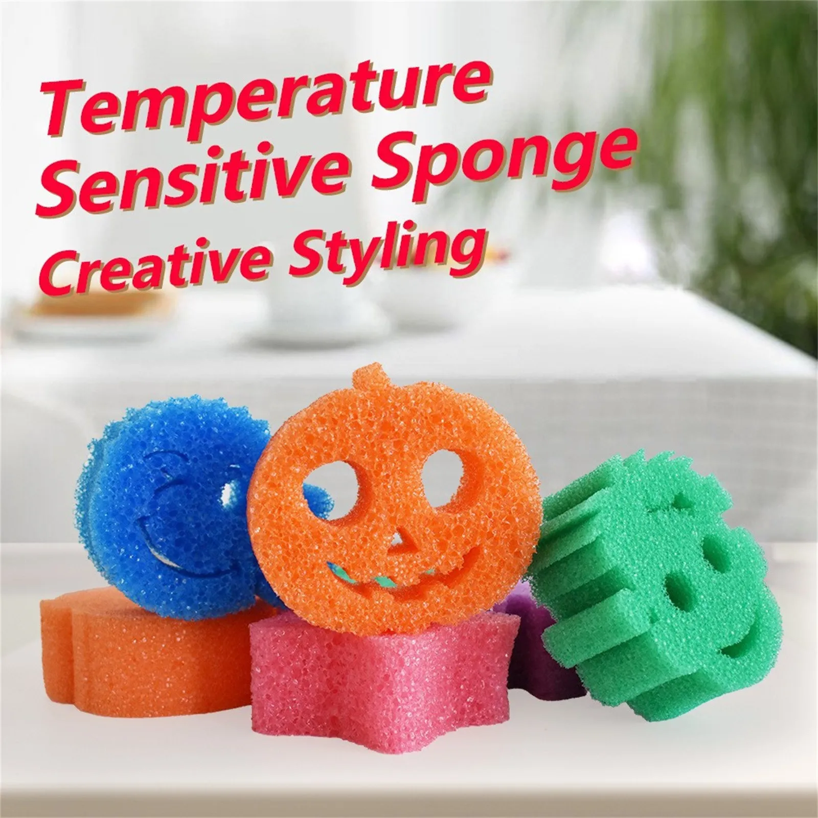 Halloween smiling face magic cleaning wipe Temperature Sensing Sponge , Dishwashing And Pot Scrubbing Pad, Cleaning Sponge