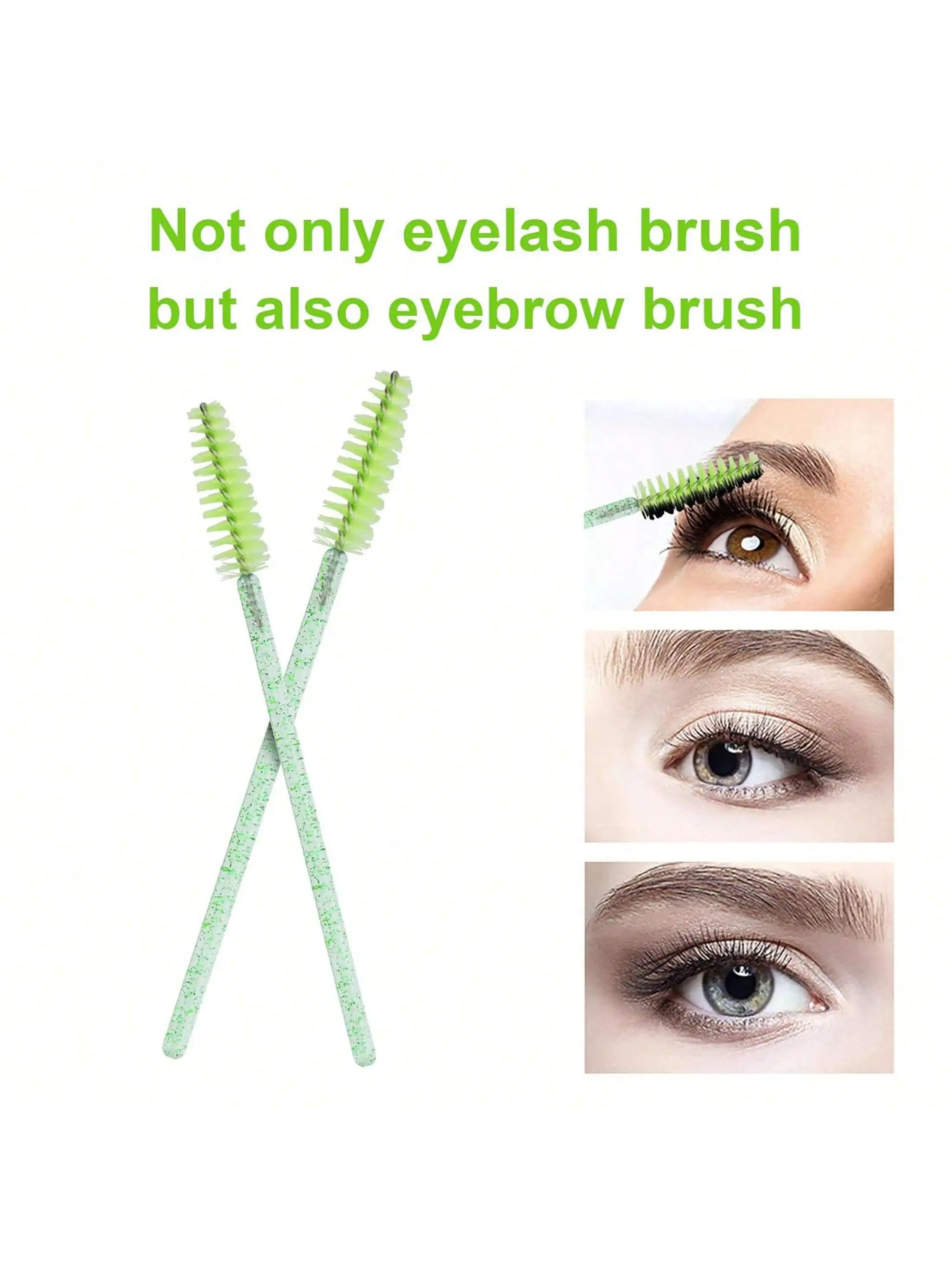 50本 グリーンクリスタル使い捨てまつげブラシ - まつげエクステ＆眉メイク用マスカラワンド