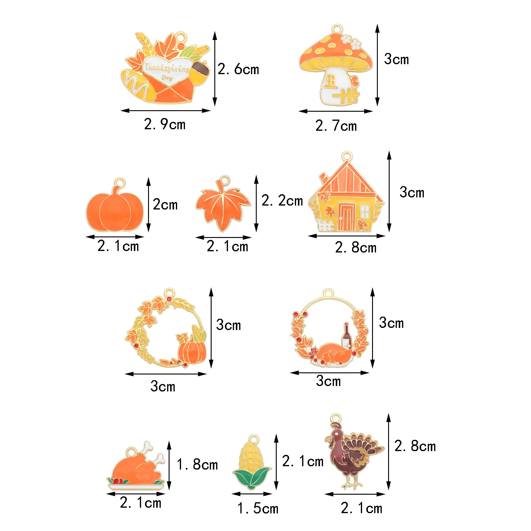 10pcs/Lot Thanksgiving Turkey Pumpkin Mushroom House Oil Enamel DIY Charms for Bag Necklace Jewelry Making Handmade Pendant