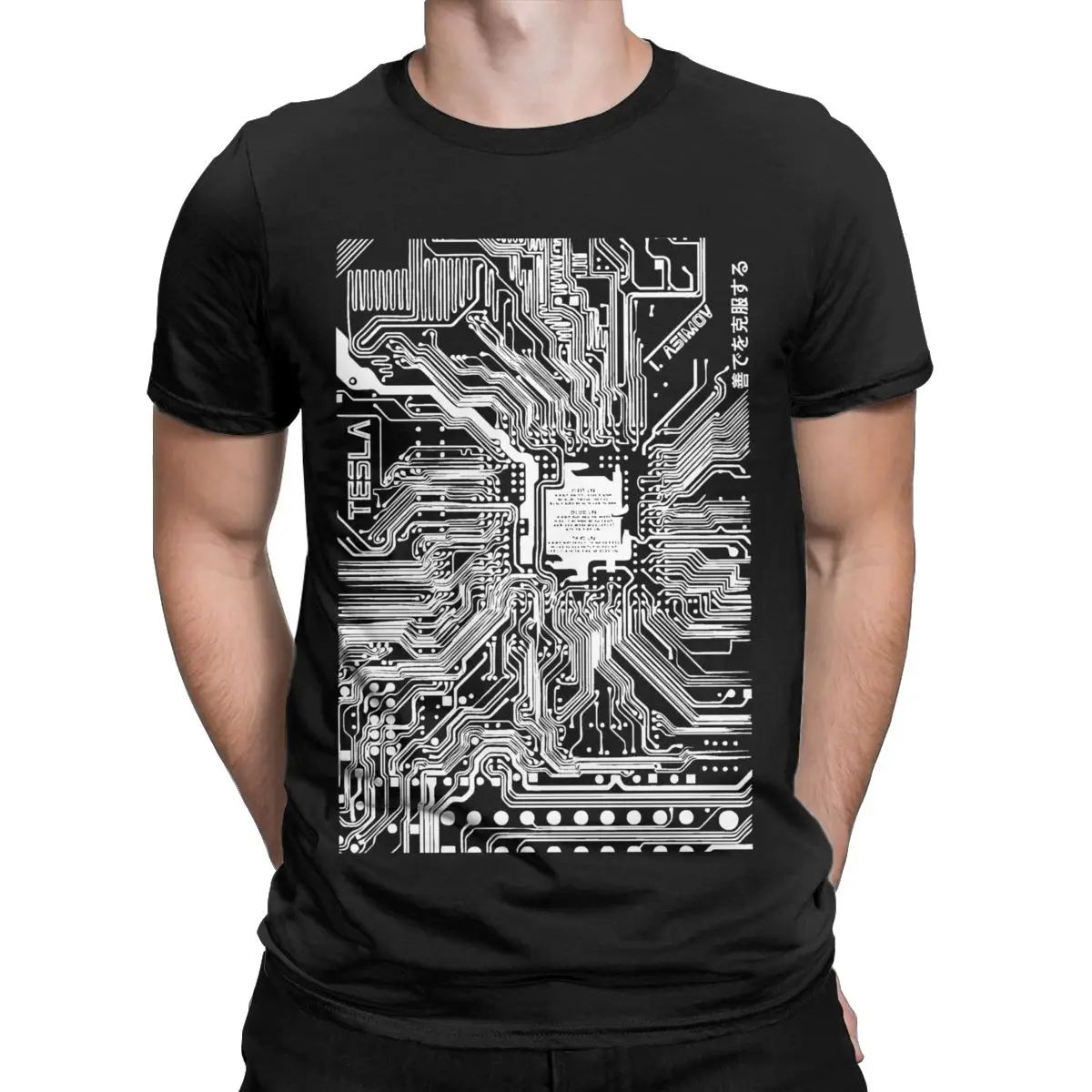 Men's White Computer Electronic Circuit T Shirt Asimov Tribute Cotton Tops Cool Short Sleeve Crewneck Tee Shirt Original T-Shirt
