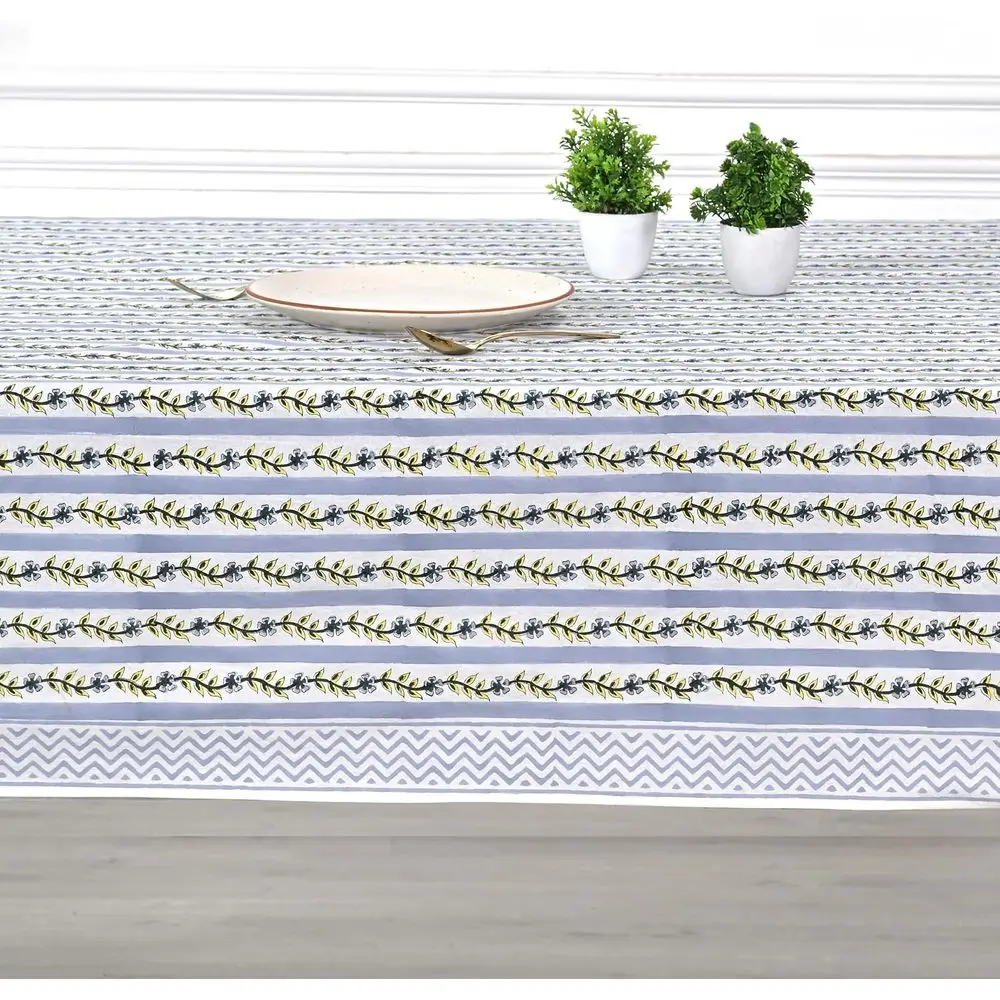 Grey Dolphin Hand Block Printed Cotton Tablecloth, 102x48 - Reusable Decor for Dining, Holidays & Events