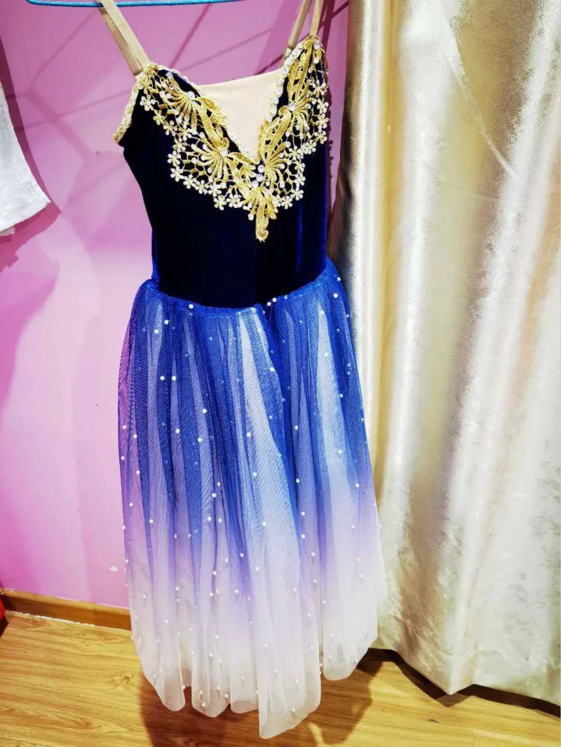 Vestido tutú de Ballet largo profesional, bailarina azul degradado, trajes de Ballet para niños y adultos, vestido de Ballet para fiesta y baile para mujeres y niñas