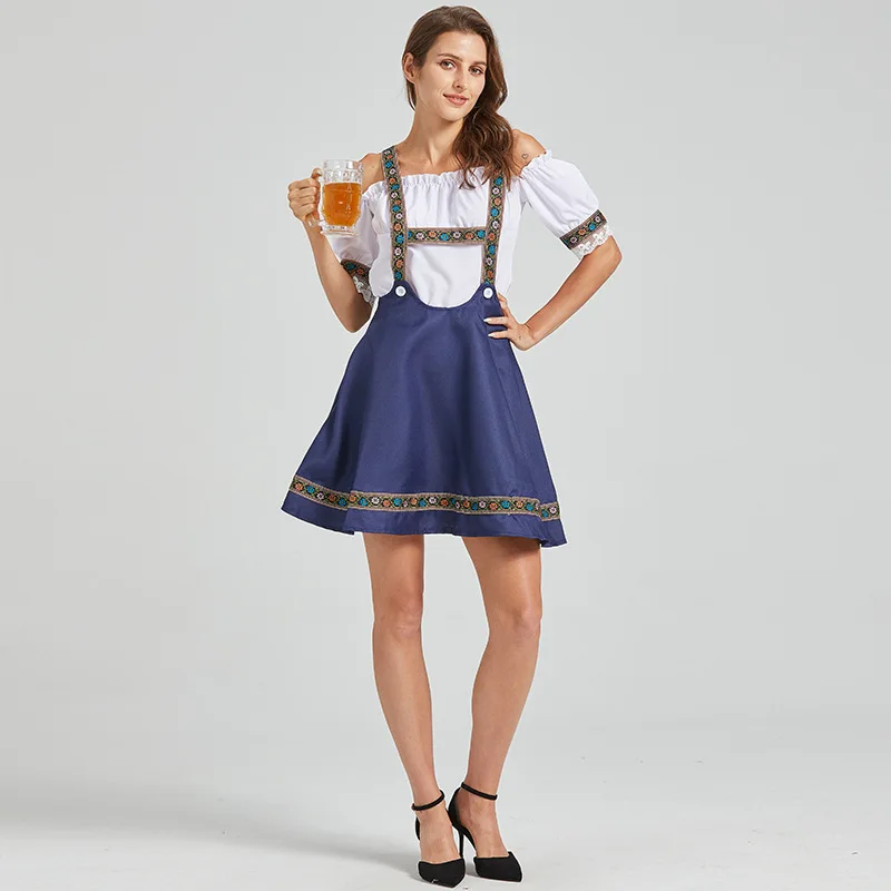 Women Carnival Bavarian Oktoberfest  Maid Costume Top And Sling Skirt Clubwear Waitress Cosplay Halloween Fancy Party Dress