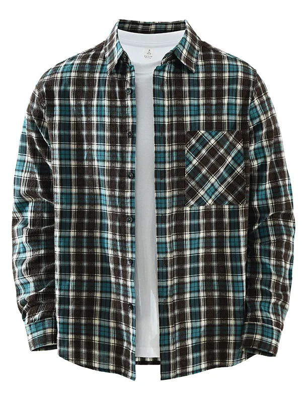

Retro Plaid Cotton Shirt Men's Fashionable Versatile Artistic Casual Loose Long Sleeve Turn-down Collar Pure Cotton Shirt