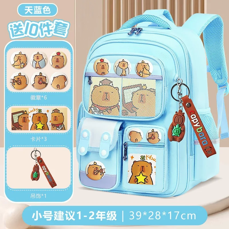 Tas Sekolah Capybara Kawaii Kapasitas Besar Ransel Harian Menggemaskan Multi Saku Kain Oxford Ransel Perjalanan Liburan