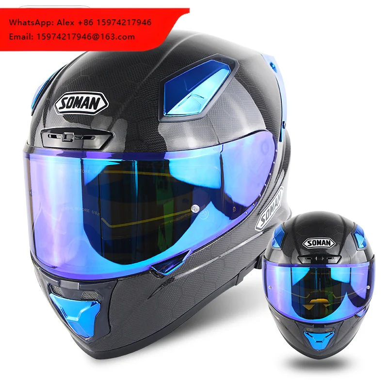 SOMAN X8 Carbon Fiber Motorcycle Helmets Newest Model With Large Spoiler And Dual Lens Capacetes