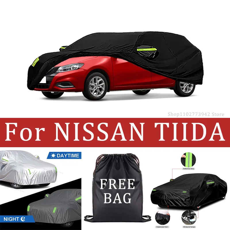 

Для NISSAN TIIDA автомобильный чехол, полные чехлы со светоотражающей полосой, пылезащитный, устойчивый к УФ-излучению, устойчивый к царапинам, солнцезащитный защитный чехол