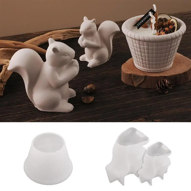 DIY Squirrel Resin Casting Mold Craft Making Silicone Mold for Candle Home Decorate Cement Gypsum Squirrel Pine Cone Ornament