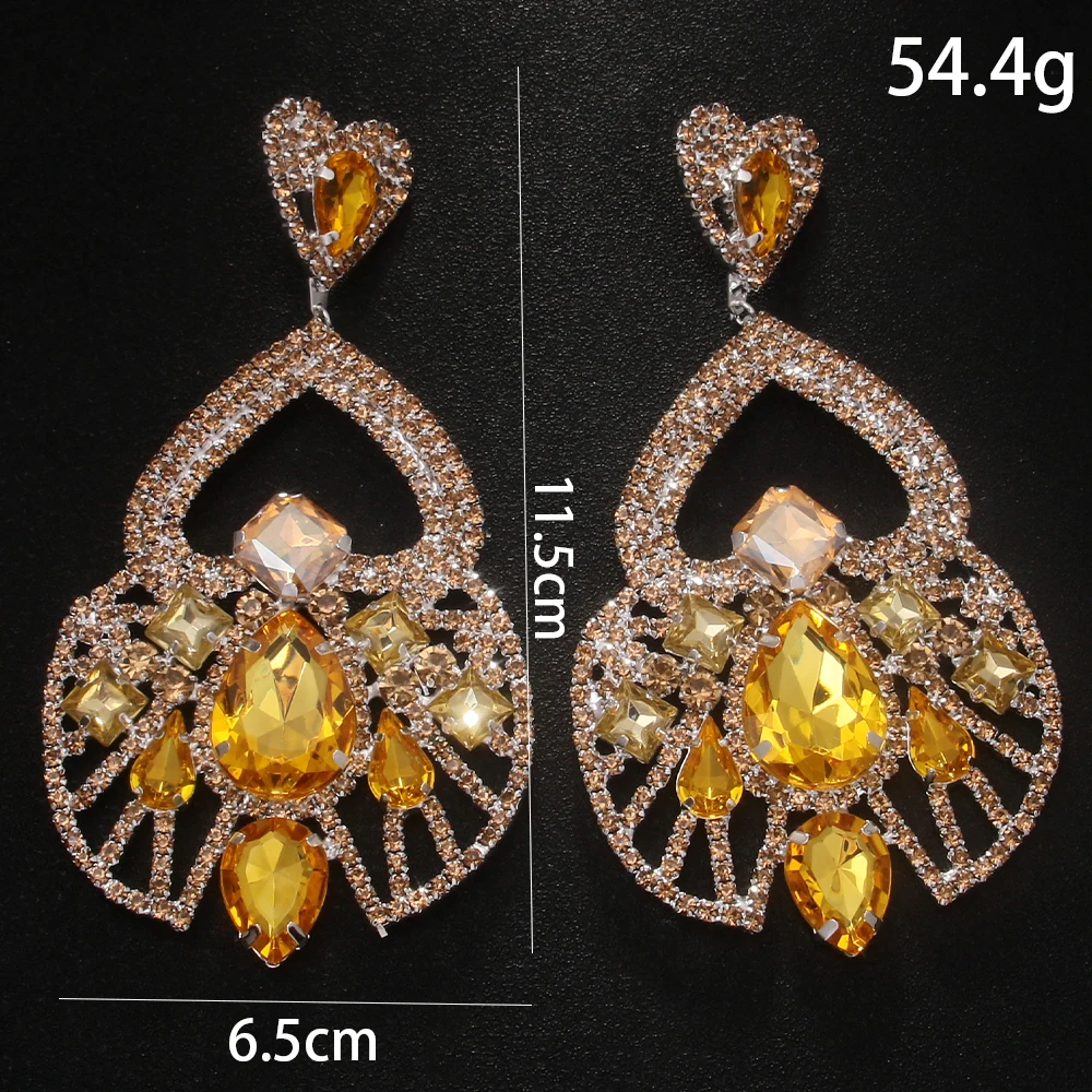 Exaggerated Hollow Crystal Dangle Earrings for Drag Queen Handmade Fashion Oversize Rhinestone Hanging Earrings Piercing Party