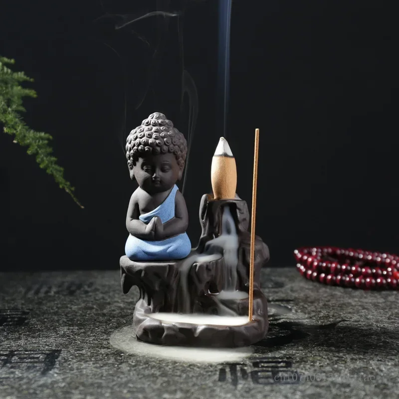 Ceramic Backflow Incense Burner, Creative Little Monk, High Mountain, Flowing Water Modeling Line, Home Decoration, 1Pc