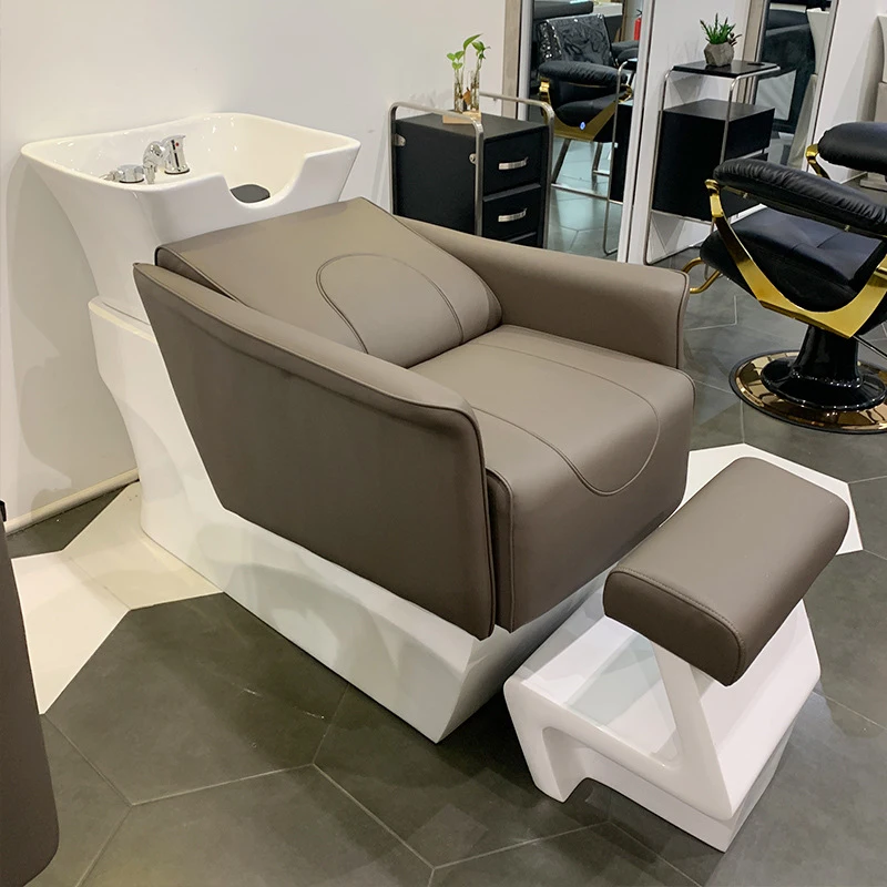 Bojue Semi-Reclining Salon Shampoo Bed, Barbershops And Hair Salons, With A Deep Ceramic Basin, Commercial