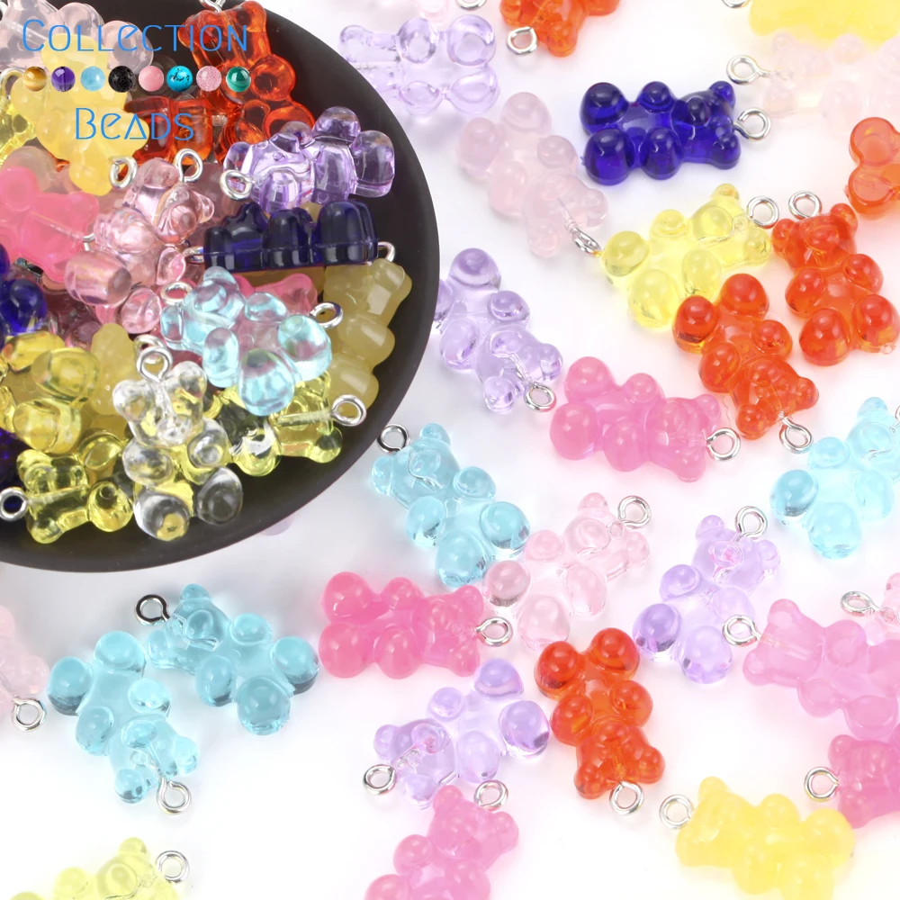 10Pcs Colorful Acrylic Gummy Bear Pendant Charms for Necklace Bracelet Diy Earrings Jewelry Bears Valentine's Day Gift 12x18mm