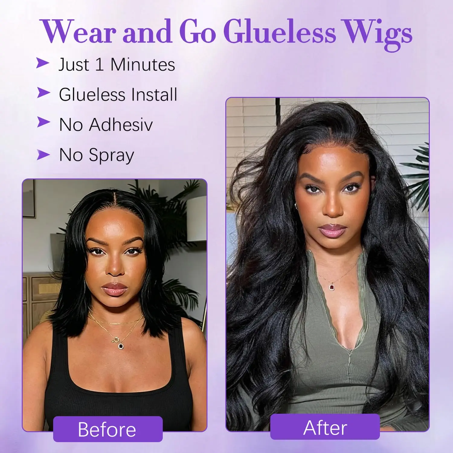 Kinky Straight Half Wig Human Hair 3-in-1 Flip Over Headband Wig Glueless Wear and Go Drawstring Half Wig Beginner Friendly