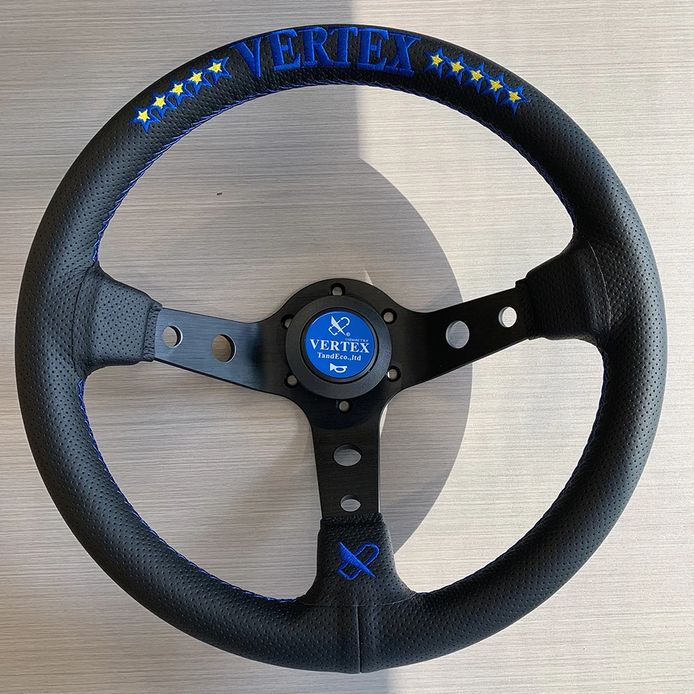 

Tiypeor New Universal 13inch JDM VERTEX Blue Star Embroidery Deep Dish Racing Sports Steering Wheel