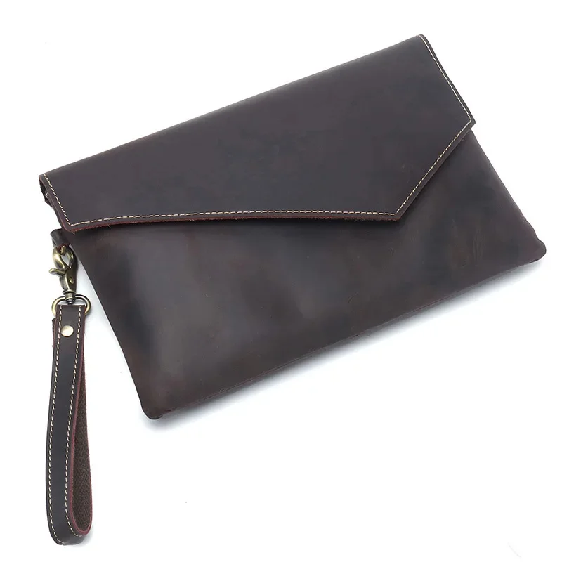 Vintage Leather Men's Envelop Bag Clutch Bags For Document Handbags Real Cowskin Big Purse Business